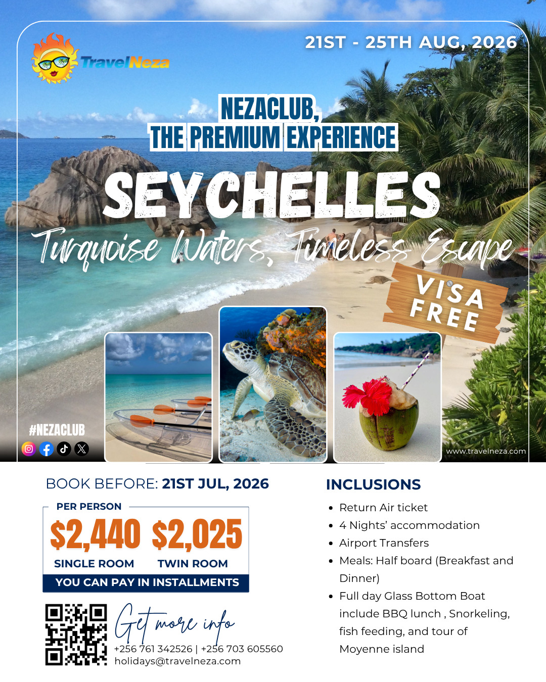 NezaClub Seychelles August holiday
